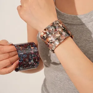 Retro marble texture resin open cuff bracelets with minimalist vintage design for women