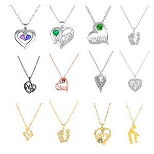 Stainless Steel Heart Mom Pendant Necklace With Projection Stone I Love You Engraved Necklace Jewelry For Mother's Day Gift