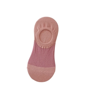 Pink patchwork invisible boat socks for women with non-slip silicone heel and breathable fabric