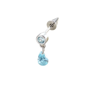Silver metal heart earring featuring light blue round and teardrop crystal pendants