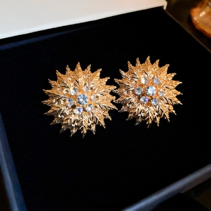 Boucles D'oreilles Puces Tournesol En Alliage Strass Style Français Avec Tige En Argent Sterling 925 Pour Femmes