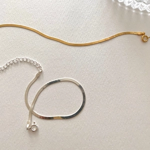Elegant 925 sterling silver flat snake chain necklaces in gold and silver finishes