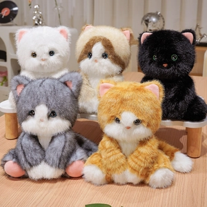 Cat Plush Toy Doll Realistic Sitting Kitten Starry Eyes Soft Plushie Animal Figure For Kids Birthday Gift Home Decor