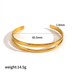 Minimalist 18k gold plated stainless steel hollow cuff bracelet with dimensions 65.5mm