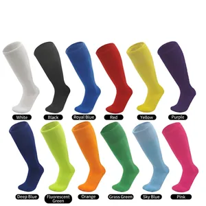 Set of 12 solid color over-knee football socks with thick towel soles and ribbed cuffs