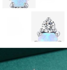 Macro view of S925 sterling silver opal stud earrings with cubic zirconia detail