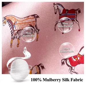 Pink pure silk scarf featuring elegant equestrian horse print and high-end texture
