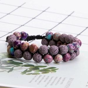 8mm double-layered lava and imperial stone beaded bracelet with woven cord