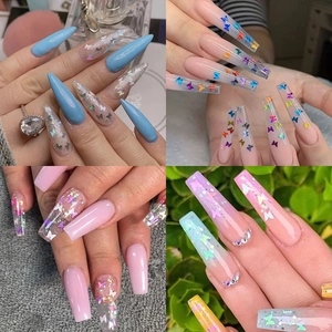 Chic butterfly nail art sequins with laser glitter gradient and rhinestone accents