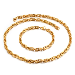 Goldenes Set aus Titanstahl mit Torsionskette, Halskette und Armband für Herren