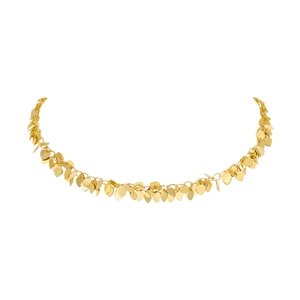 Golden sequin heart choker necklace featuring small metallic pendants and a polished finish