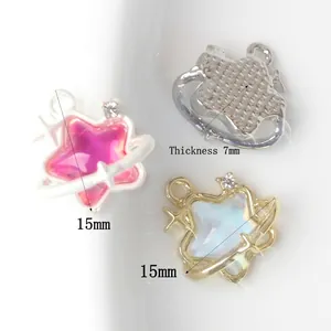 Star-shaped alloy pendant with orbital ring design and zircon accent for DIY jewelry