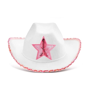 Western Cowboy Hat Felt Sequin Star Decorative Wide Brim For Party Cosplay Performance Accessories
