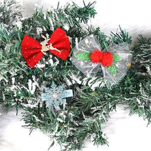 Christmas hair clips set featuring velvet bows, reindeer decor, and snowflake mesh designs