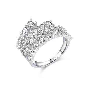 Luxurious S925 sterling silver ring featuring multiple rows of sparkling pavé diamonds