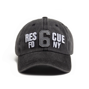Vintage washed cotton baseball cap with RESCUE FD NY embroidery and curved brim