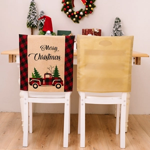 Christmas chair covers set with red plaid truck pattern and golden festive atmosphere