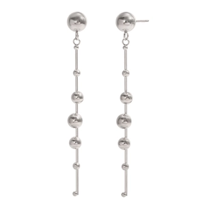 Silver bead fringe earrings in 18k gold plated stainless steel on white background