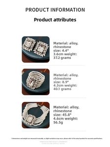 Detailed specs of luxury multi-layer pearl necklace, bracelet, and earring set with crystals