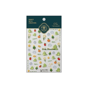3D embossed dinosaur nail art stickers with cute green cartoon motifs and fruit designs