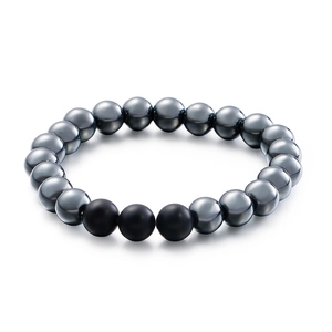 Minimalist grey hematite beads bracelet with matte black onyx accents for men and women