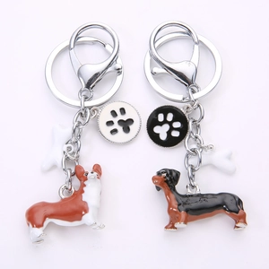 Mignon Porte-clés Chien 3D Alliage de Zinc Émail Doberman Corgi Husky Beagle Golden Retriever Pendentif de Sac Cadeau