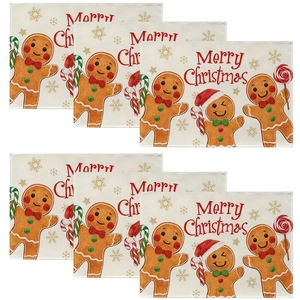 Détail du lot de 6 sets de table de Noël en lin avec bonhomme de pain d'épices