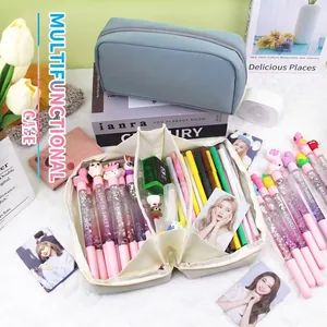Aesthetic Large Capacity Pencil Case Pouch Polyester Multi Layer Wide Opening Stationery Storage Bag For School Teens