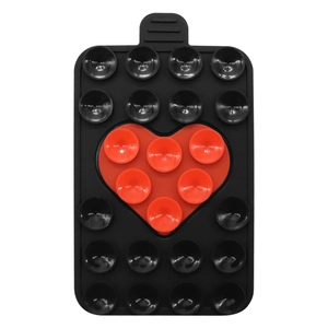 Black and red heart-shaped silicone suction cup phone holder with double-sided grip