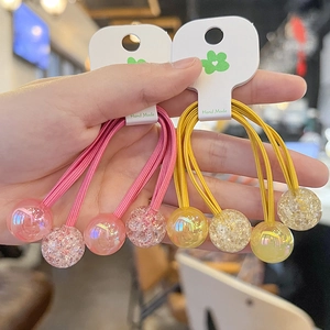 Pastel color bubble hair ties set featuring pink and yellow glitter resin beads