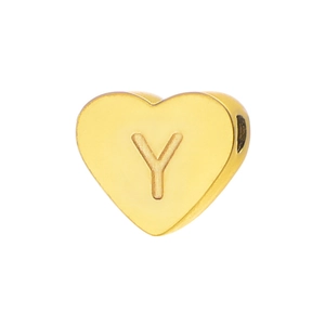 Polished gold heart charm bead with engraved letter Y for DIY jewelry making