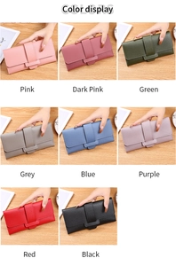 Multiple color options for the tri-fold long wallet in textured faux leather