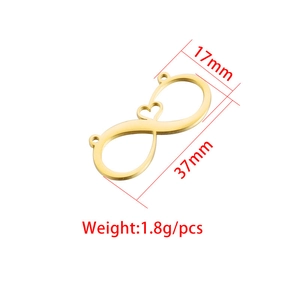Gold stainless steel infinity heart charm connector with size 37x17mm and 1.8g weight