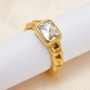 Chunky 18k gold plated stainless steel ring featuring large square zircon stone