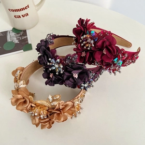 Luxe handmade floral headband set with rhinestones and embroidery in multiple colors