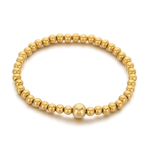 18K gold-plated stainless steel bead bracelet with a central large accent bead on white background