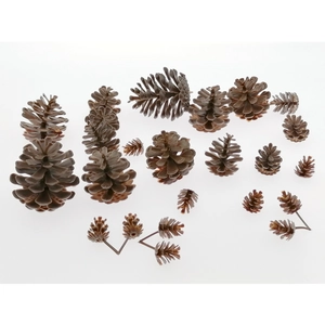 Various sizes of decorative brown plastic pine cones for Christmas DIY and table crafts