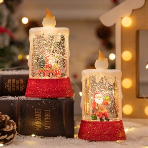 Christmas water candle lantern set with Santa Claus figurines and glowing warm LED light