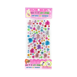 DIY colorful acrylic crystal gemstone stickers with heart and round shapes for kids