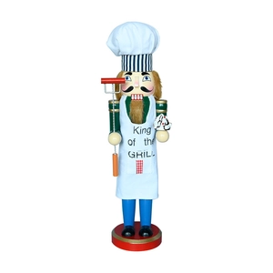 Nutcracker chef wooden puppet in green jacket and blue pants for Christmas home decor