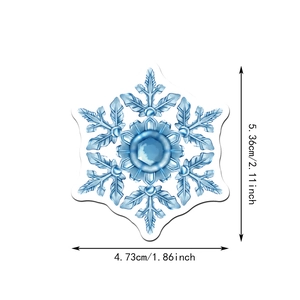 Detailed dimensions of blue snowflake window sticker showing 5.36cm height and 4.73cm width