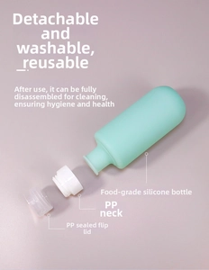 Detailed view of disassembled 200ml silicone travel bottle with PP neck and cap