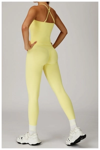 Leggings de yoga jaune taille haute avec dos croisé pour le fitness et le sport