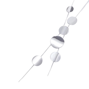 Silver long necklace featuring geometric mirror-finish round discs on a minimalist chain