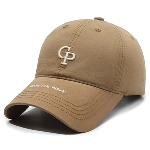 Casquette de baseball en coton kaki avec broderie CP et texte Ride The Wave sur le bord
