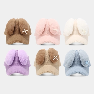 Casquette De Baseball En Peluche Avec Oreilles De Lapin Sherpa Chaud Hiver Extérieur Chapeau Avec Nœud Pour Femmes