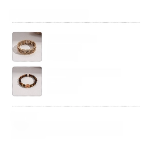 Detailed view of Tiger's Eye bead bracelet and golden openwork alloy bangle with dimensions
