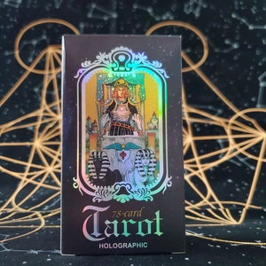 78 Holographic tarot cards deck featuring black laser finish and mystic chariot design