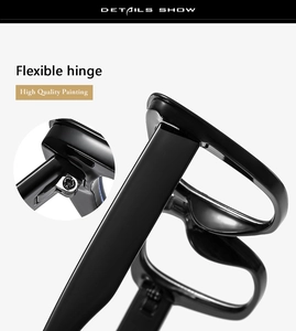Close-up of the flexible hinge and high-quality glossy black finish on eyeglass frame