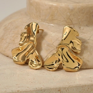 Polished golden irregular lava stud earrings in 316 stainless steel for women